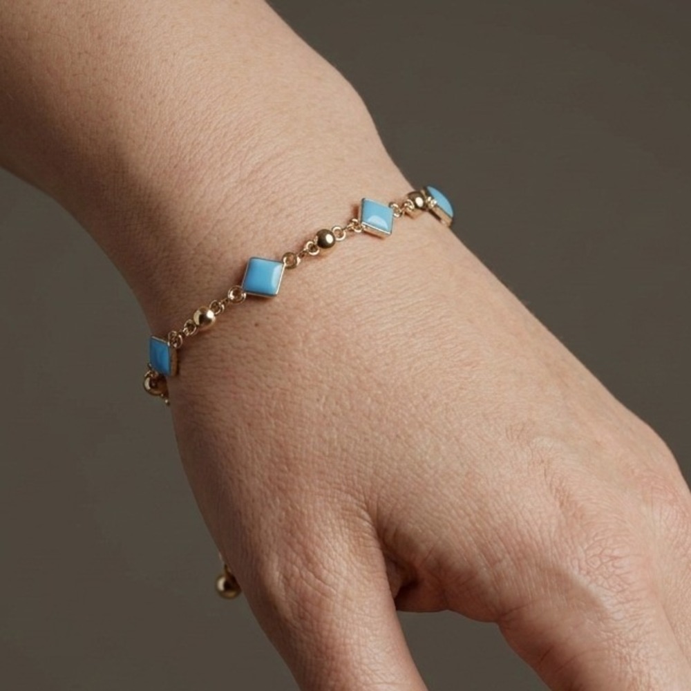 Womens Bracelet OS Blue Premium Gold Planted Enamel Boho Chic